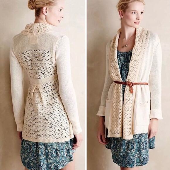 Anthropologie Angel of the North Cardigan Sweater Evenie Crochet Cream Size M - Picture 1 of 13